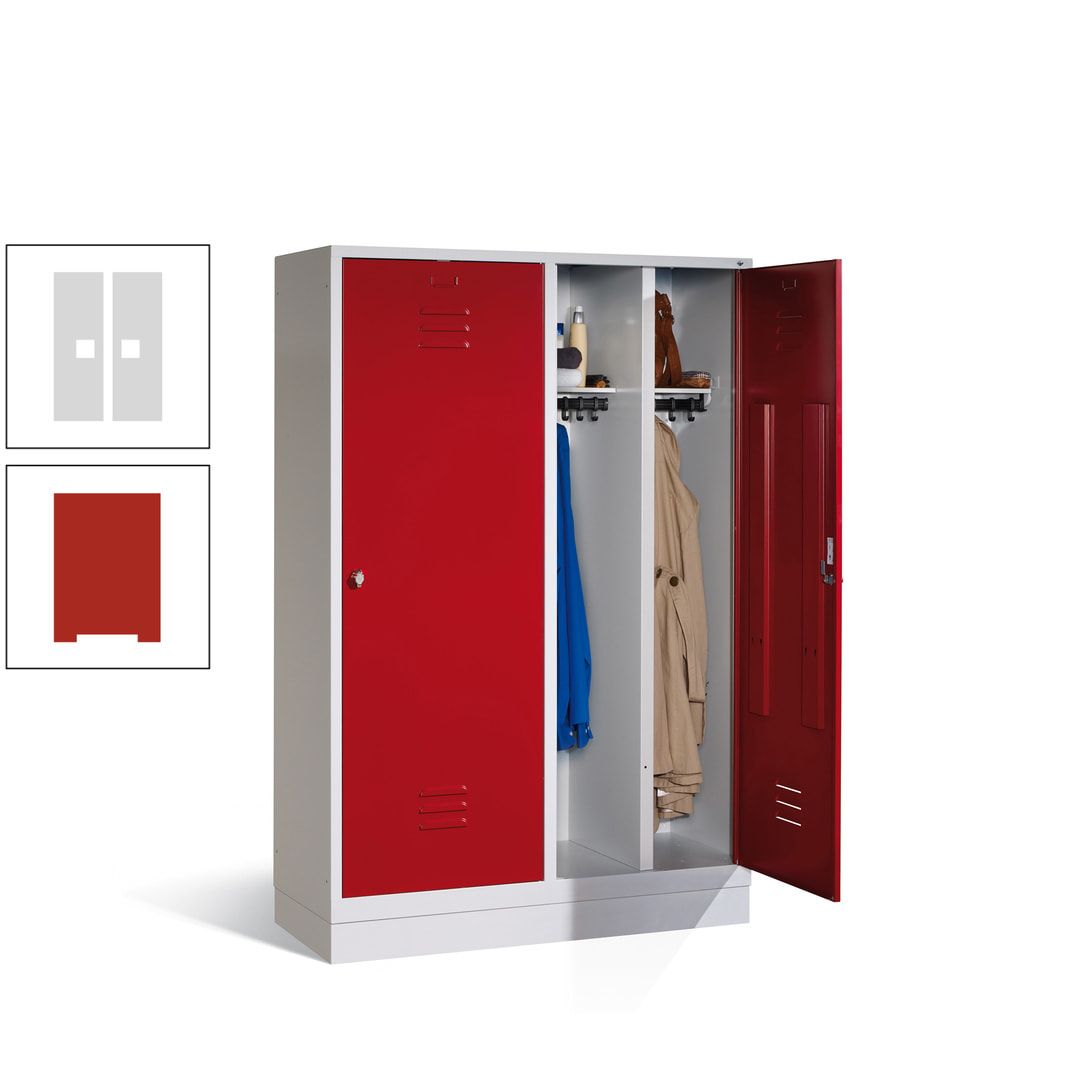 Doppel-Spind mit Großtüren, Garderobenschrank mit Sockel, 4 Abteile a 300 mm, Korpus anthrazitgrau, Tür anthrazitgrau, 1.800 x 1.190 x 500 mm (HxBxT)
