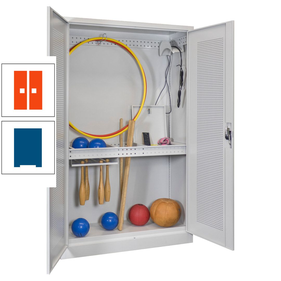 Sportschrank - Lochfeldtüren - Variante 1 - 1.950x1.200x500 mm (HxBxT) - anthrazitgrau