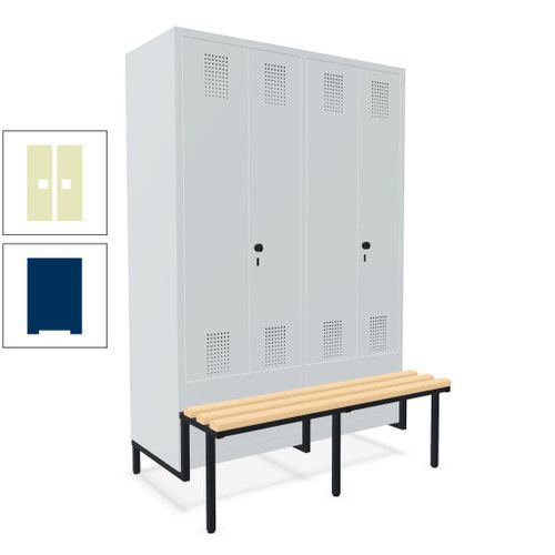 Doppel-Spind, Garderobenschrank, Buche Sitzbank integriert, 4 Abteile 300 mm, Korpus anthrazitgrau, Tür anthrazitgrau, 1.850 x 1.200 x 815 mm (HxBxT)
