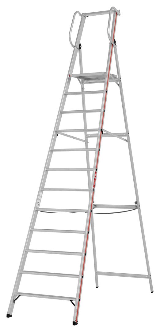 Plattformleiter mit Handlauf - Leiterlänge 1.950 mm - mit Einhängehaken und Ablageschale - Aluleiter - Hymer