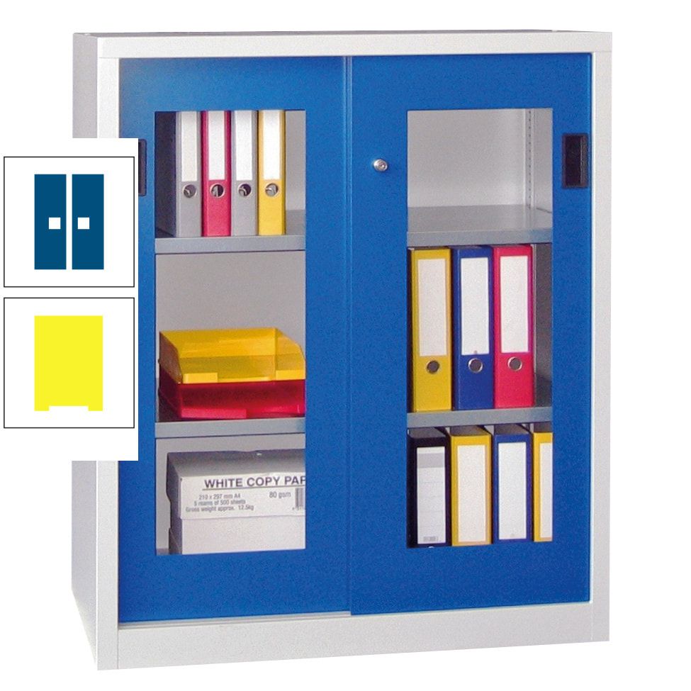 Schiebetürenschrank - Sichtfenstertüren - 1.000x1.000x400 mm (HxBxT) - 2 Böden, gepulvert - Zylinderschloss - anthrazitgrau