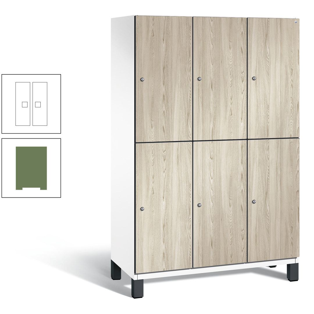 Fächerschrank, Garderobenschrank, mit Füßen, 3 Abteile, 1.980 x 1.200 x 525 mm (HxBxT), Korpus anthrazitgrau, Tür Donau-Ahorn