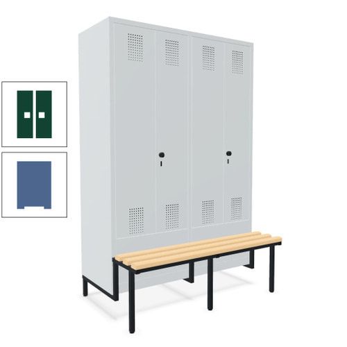Doppel-Spind, Garderobenschrank, Buche Sitzbank integriert, 4 Abteile 300 mm, Korpus anthrazitgrau, Tür anthrazitgrau, 1.850 x 1.200 x 815 mm (HxBxT)