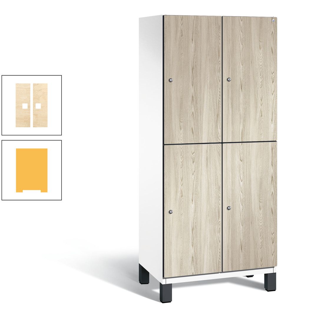 Fächerschrank, Garderobenschrank, mit Füßen, 2 Abteile, 1.980 x 800 x 525 mm (HxBxT), Korpus anthrazitgrau, Tür Donau-Ahorn