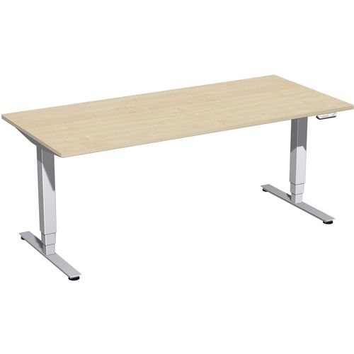 Schreibtisch, Elektro Pro+, elektronisch höhenverstellbar, 625-1.285 x 1.200 x 800 mm (HxBxT), Gestell silber, Dekor Buche