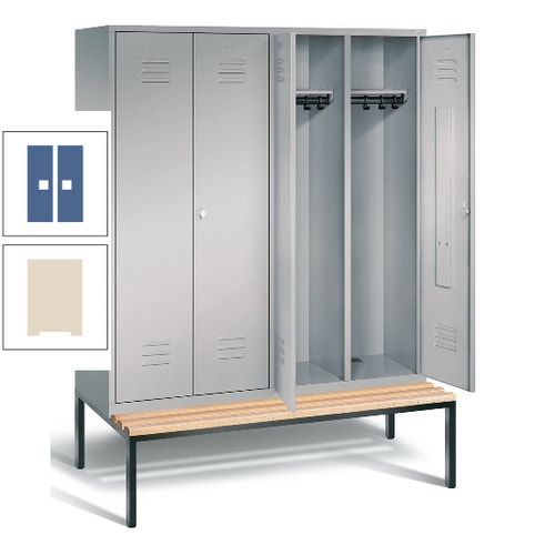 Doppel-Spindschrank, Buche Sitzbank untergebaut, 4 Abteile a 400 mm, Korpus lichtgrau, Tür anthrazitgrau, 2.090 x 1.590 x 815 mm (HxBxT)