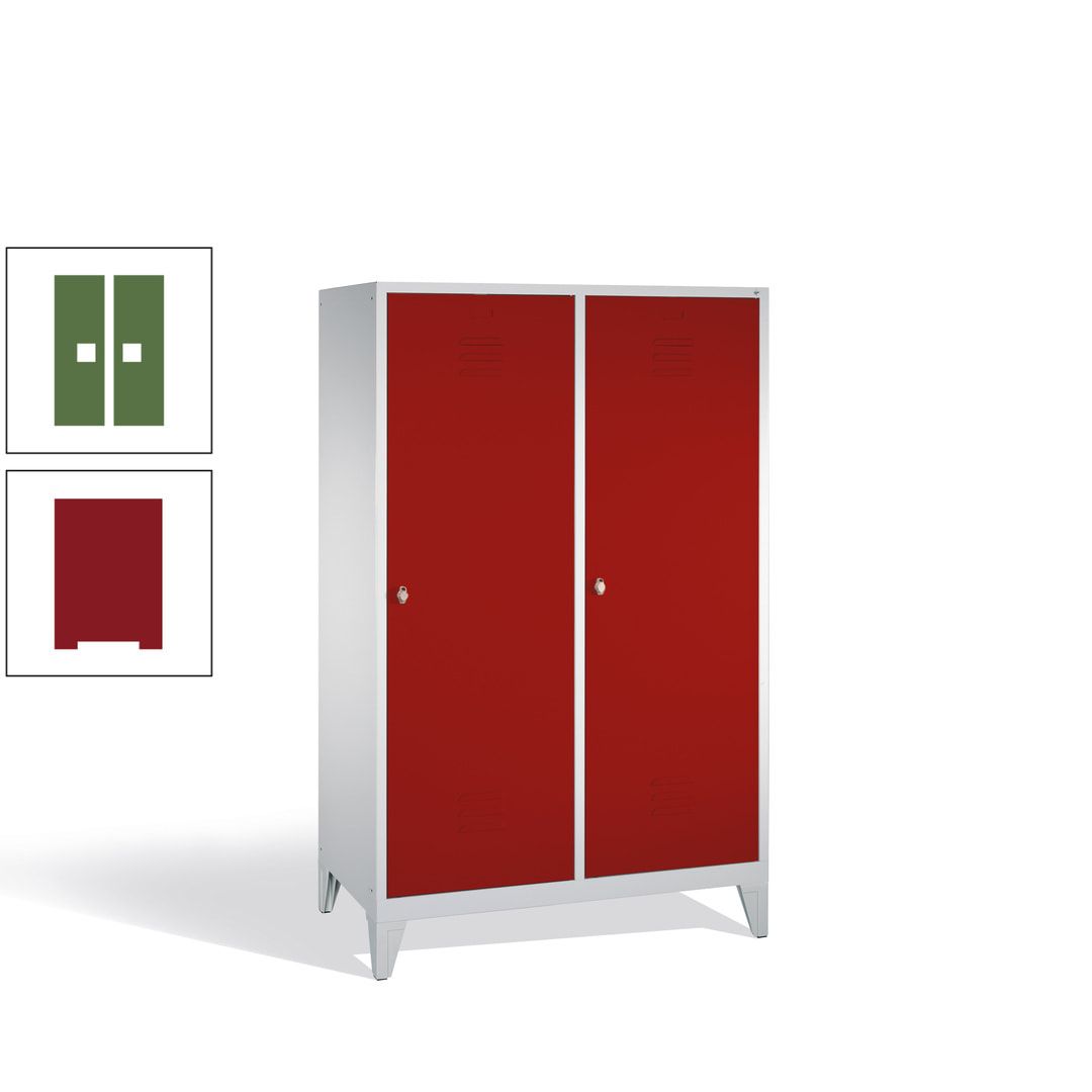 Doppel-Spind mit 2 Großtüren, Garderobenschrank mit Füßen, 4 Abteile a 300 mm, Korpus anthrazitgrau, Tür anthrazitgrau, 1.850 x 1.190 x 500 mm (HxBxT)