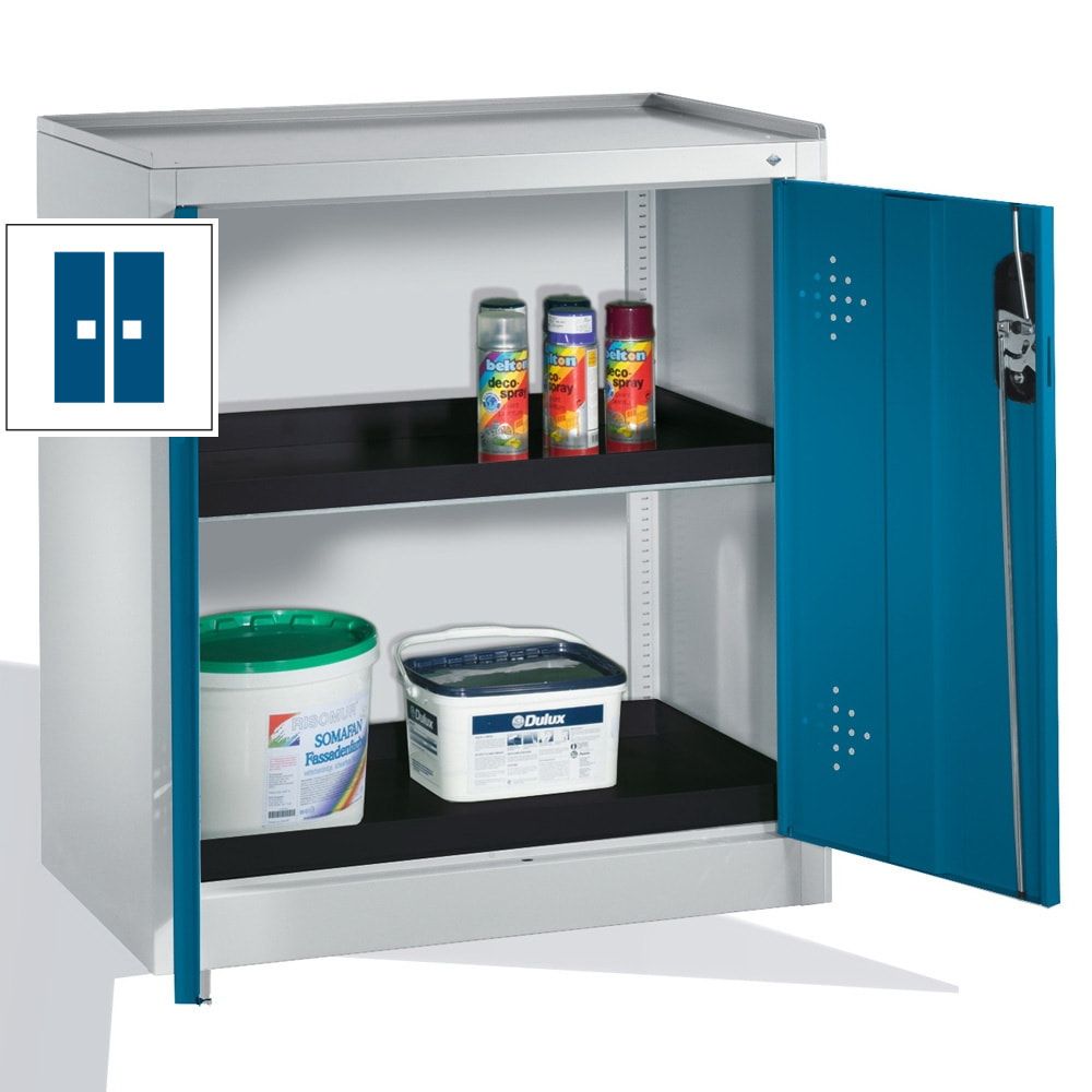 C+P Umweltschrank mit 2 Wannenböden, für wassergefährdende Stoffe, mit Flügeltüren, 1.000 x 930 x 500 mm (HxBxT), Farbe lichtgrau