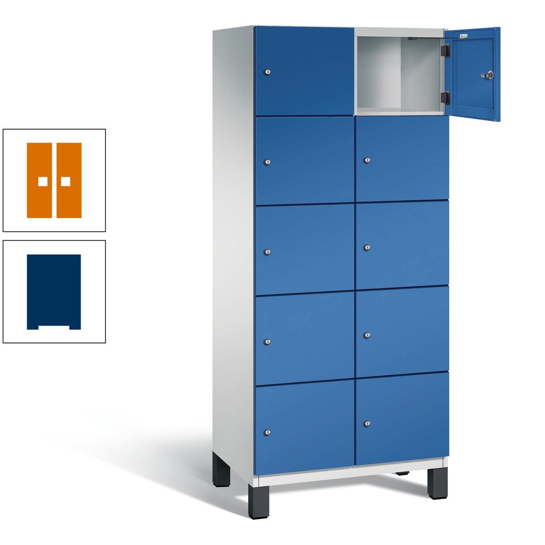 Fächerschrank, Stahlschrank, 10 Fächer, Türöffnungsbegrenzer, Füße, 1.980 x 800 x 525 mm (HxBxT), Korpus anthrazitgrau, Front anthrazitgrau