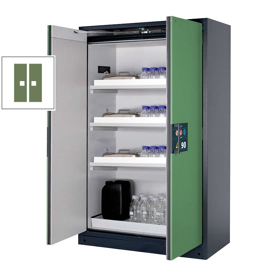 Gefahrstoffschrank - 1.953x1.193x615 mm - 2 Wannenböden PP - Front enzianblau