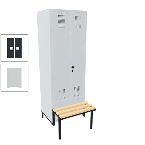 Doppel-Spind, Garderobenschrank, Buche Sitzbank integriert, 2 Abteile a 400 mm, Korpus anthrazitgrau, Tür anthrazitgrau, 1.850 x 800 x 815 mm (HxBxT)