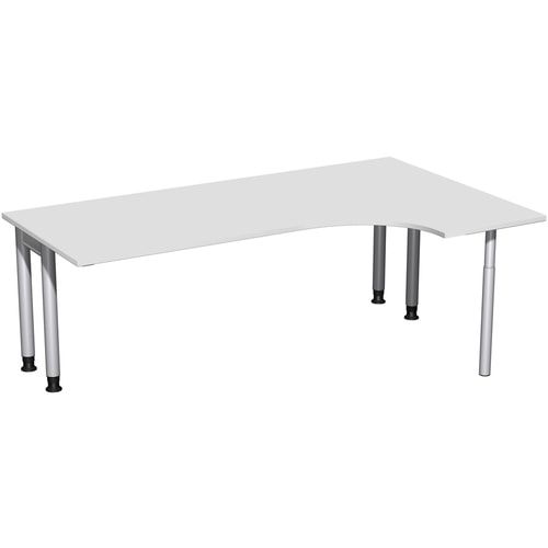 Eckschreibtisch, Ecke rechts, Füße einseitig verkürzt, 4-Fuß Pro, höhenverstellbar, 680-800 x 1.600 x 1.200 mm (HxBxT), Dekor Ahorn