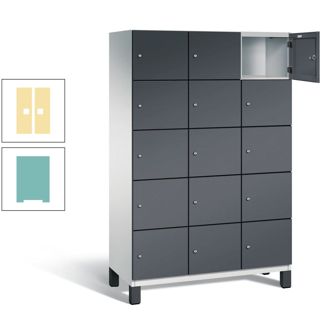 Fächerschrank, Stahlschrank, 15 Fächer, Türöffnungsbegrenzer, Füße, 1.980 x 1.200 x 525 mm (HxBxT), Korpus anthrazitgrau, Front anthrazitgrau