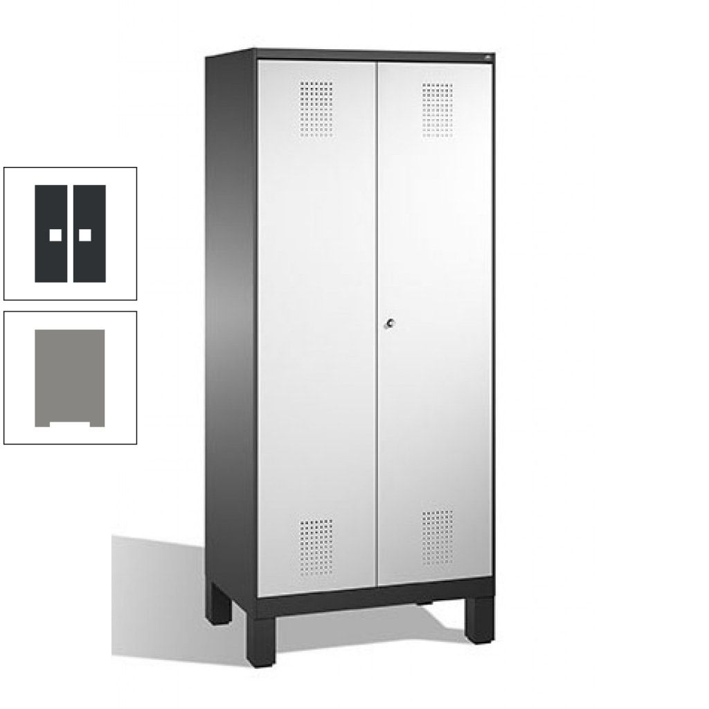 Mehrzweckschrank, Doppeltüren, auf Füßen, 2 Abteile a 400 mm, Korpus anthrazitgrau, Tür anthrazitgrau, 1.850 x 800 x 500 mm (HxBxT)