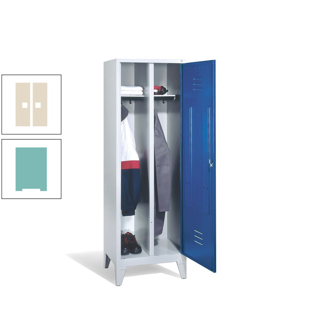 Doppel-Spind mit Großtür, Garderobenschrank mit Füßen, 2 Abteile a 300 mm, Korpus anthrazitgrau, Tür anthrazitgrau, 1.850 x 610 x 500 mm (HxBxT)