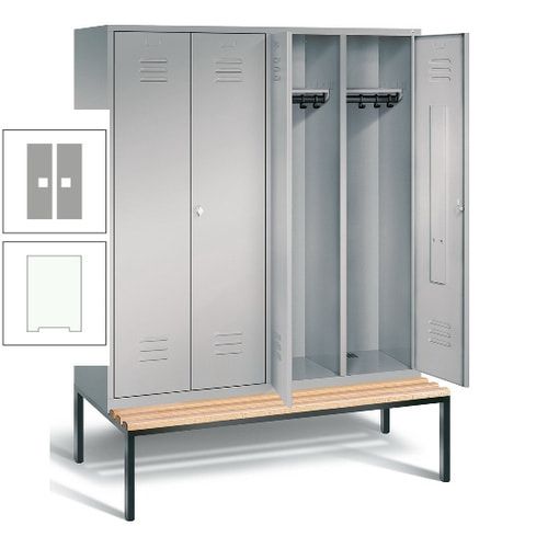 Doppel-Spindschrank, Buche Sitzbank untergebaut, 4 Abteile a 400 mm, Korpus lichtgrau, Tür anthrazitgrau, 2.090 x 1.590 x 815 mm (HxBxT)
