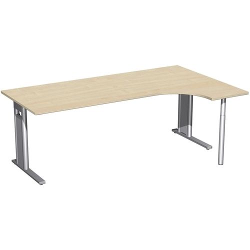 Eckschreibtisch, Ecke rechts, Füße einseitig verkürzt, C-Fuß Pro, 720 x 1.600 x 1.200 mm (HxBxT), Gestell silber, Dekor Ahorn