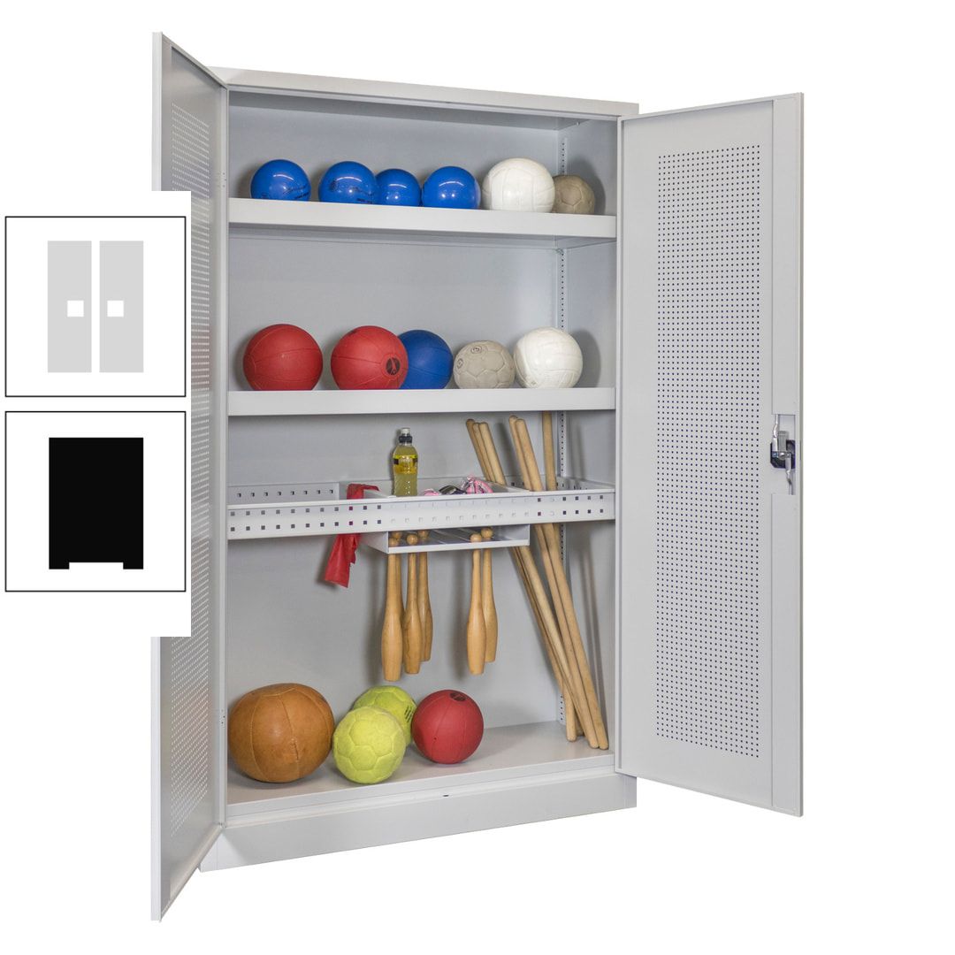 Sportschrank - Lochfeldtüren - Variante 2 - 1.950x1.200x500 mm (HxBxT) - anthrazitgrau