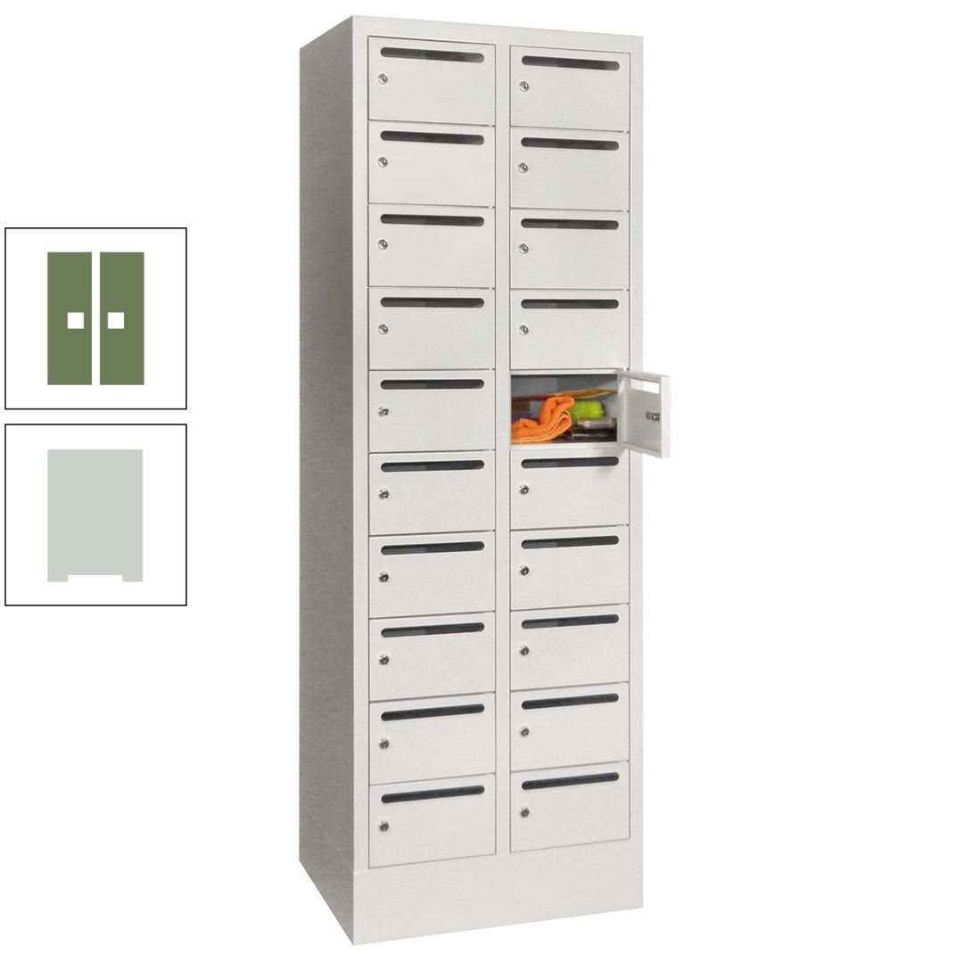 Postverteilerschrank, Schließfachschrank, 2 Abteile a 300 mm, 20 Fächer, 1.850 x 600 x 500 mm (HxBxT), Korpus anthrazitgrau, Front anthrazitgrau