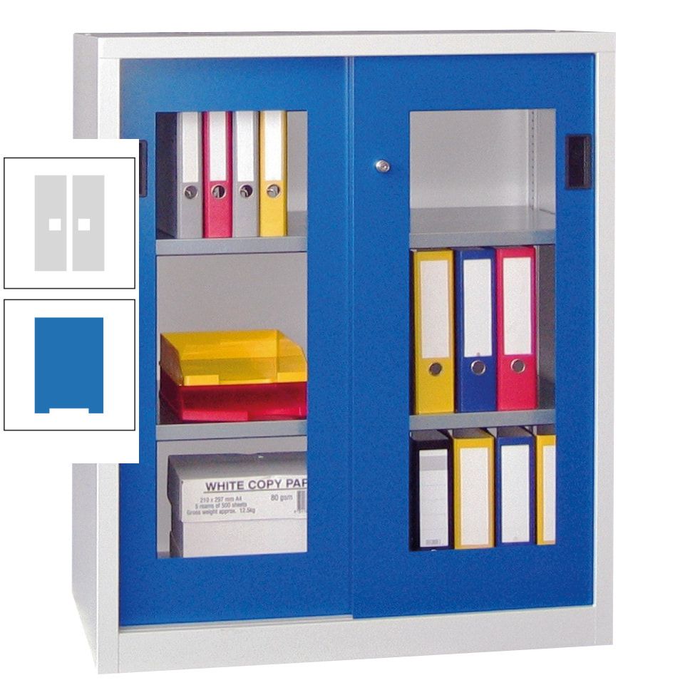 Schiebetürenschrank - Sichtfenstertüren - 1.000x1.000x400 mm (HxBxT) - 2 Böden, gepulvert - Zylinderschloss - anthrazitgrau