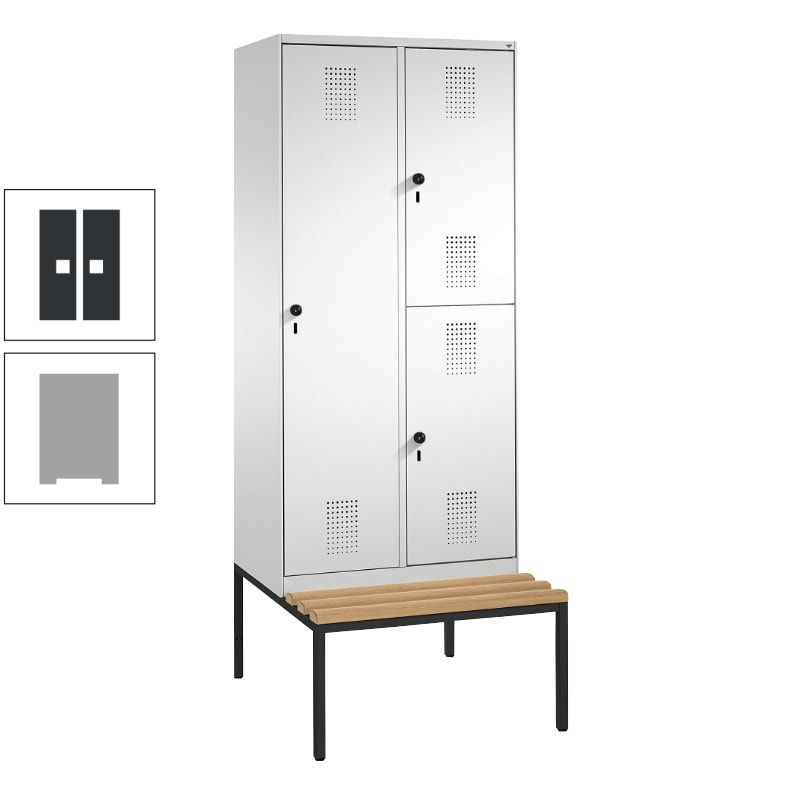 Garderobenschrank, Spind ein- und doppelstöckig Sitzbank, 2 Abteile, 3 Fächer, 2.090 x 800 x 500 mm (HxBxT), Front anthrazitgrau, Korpus anthrazitgrau