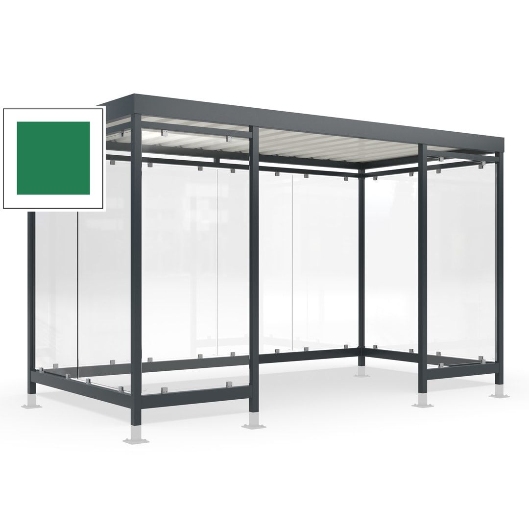 Raucherunterstand für 12-13 Personen, Bushaltestelle, mit Überpflasterung, 2.440 x 4.195 x 2.165 mm (HxBxT), 10 Wände, Achatgrau