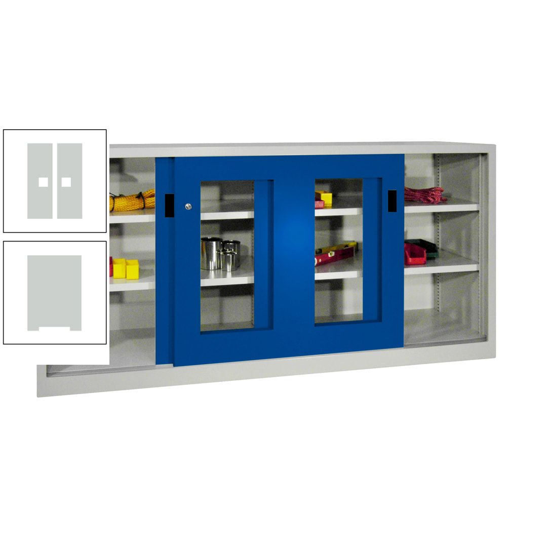 Schiebetürenschrank - Sichtfenstertüren - 1.000x2.000x400 mm (HxBxT) - 4 Böden, gepulvert - Zylinderschloss - anthrazitgrau