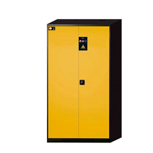 Chemikalienschrank - Falttüren - 1.950 x 1.055 x 520 mm (HxBxT) - 4 Tablarauszüge - anthrazitgrau/enzianblau
