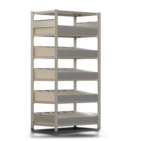 Kleinteileregal Eisenwarenregal mit 5 x Schüttgut Ebene und 1 x Fachboden, 2.000 x 1.005 x 626 mm (HxBxT), verzinkt, erweiterbar, Steckregal BERT