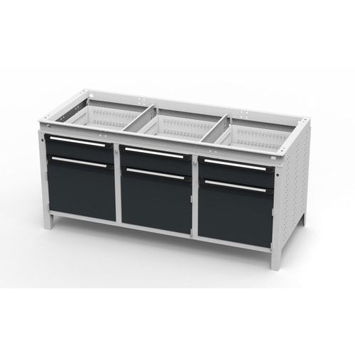 OTTOKIND Werkbank - bündige Arbeitsplatte - 850 x 1.695 x 750 mm (HxBxT) - 3 Schubladen - 3 Schränke - lichtgrau