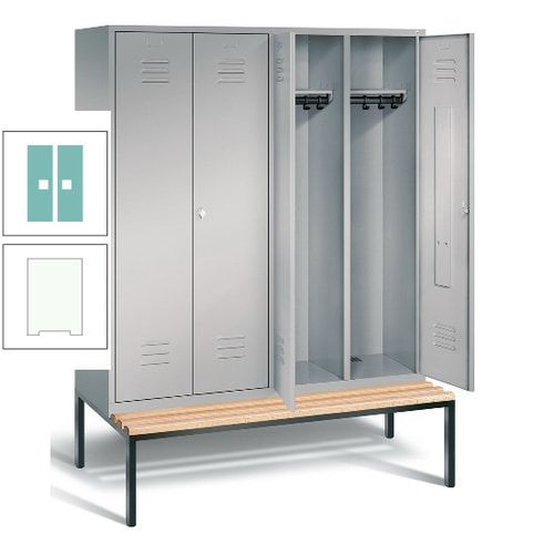 Doppel-Spindschrank, Buche Sitzbank untergebaut, 4 Abteile a 400 mm, Korpus lichtgrau, Tür anthrazitgrau, 2.090 x 1.590 x 815 mm (HxBxT)