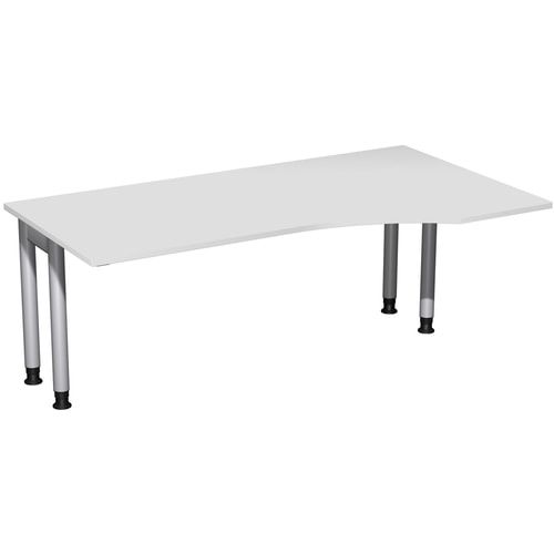 Eckschreibtisch, Ecke rechts, Füße einseitig verkürzt, 4-Fuß Pro, höhenverstellbar, 680-800 x 1.600 x 1.000 mm (HxBxT), Dekor Ahorn