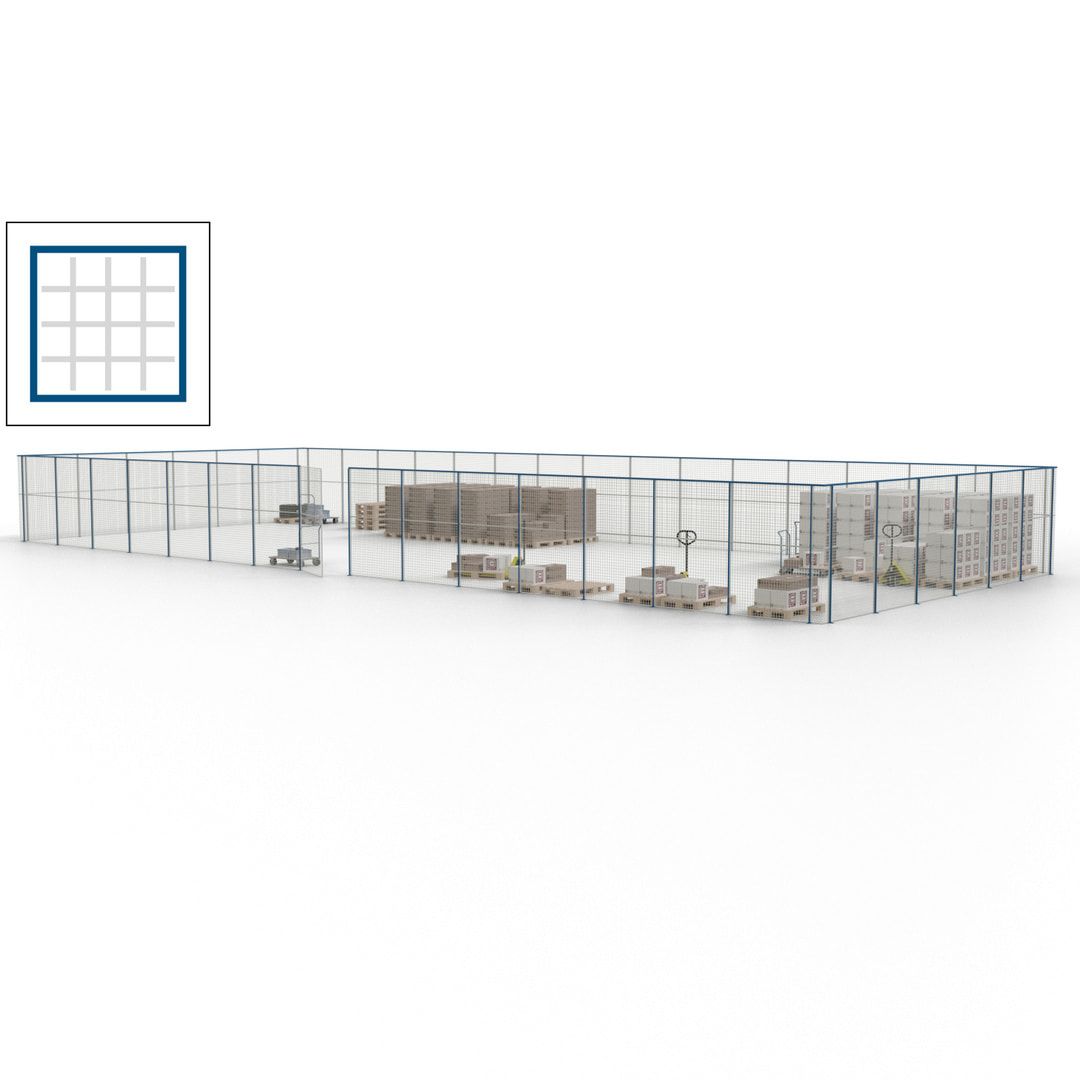 Maschinen Schutzgitter - Hallentrennwand - Sicherheitszaun - Tür - 63 m - 2.200 x 22.900 x 9.400 mm (HxBxT) - enzianblau