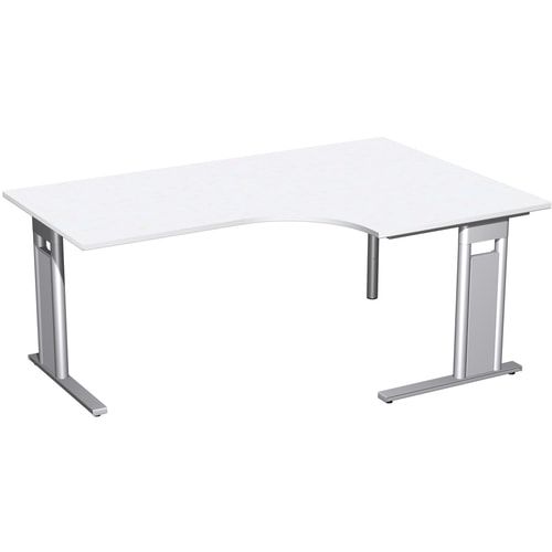 Eckschreibtisch, Eckteil 800 mm, Ecke rechts, Füße einseitig verkürzt, C-Fuß Pro, 720 x 1.600 x 1.200 mm (HxBxT), Gestell silber, Dekor Ahorn