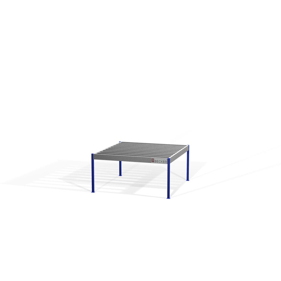 Lagerbühne - 2.100 x 10.000 x 10.000 mm (HxBxT) - 250 kg/qm - mit Böden - Perlweiß (RAL 1013)