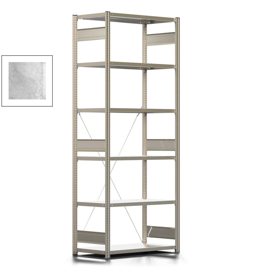 Fachbodenregal mit Tiefenriegel - 350 kg - 2.500 x 1.005 x 526 mm (HxBxT) - Anbauregal - 6 Böden - enzianblau - Lagerregal - Steckregal BERT
