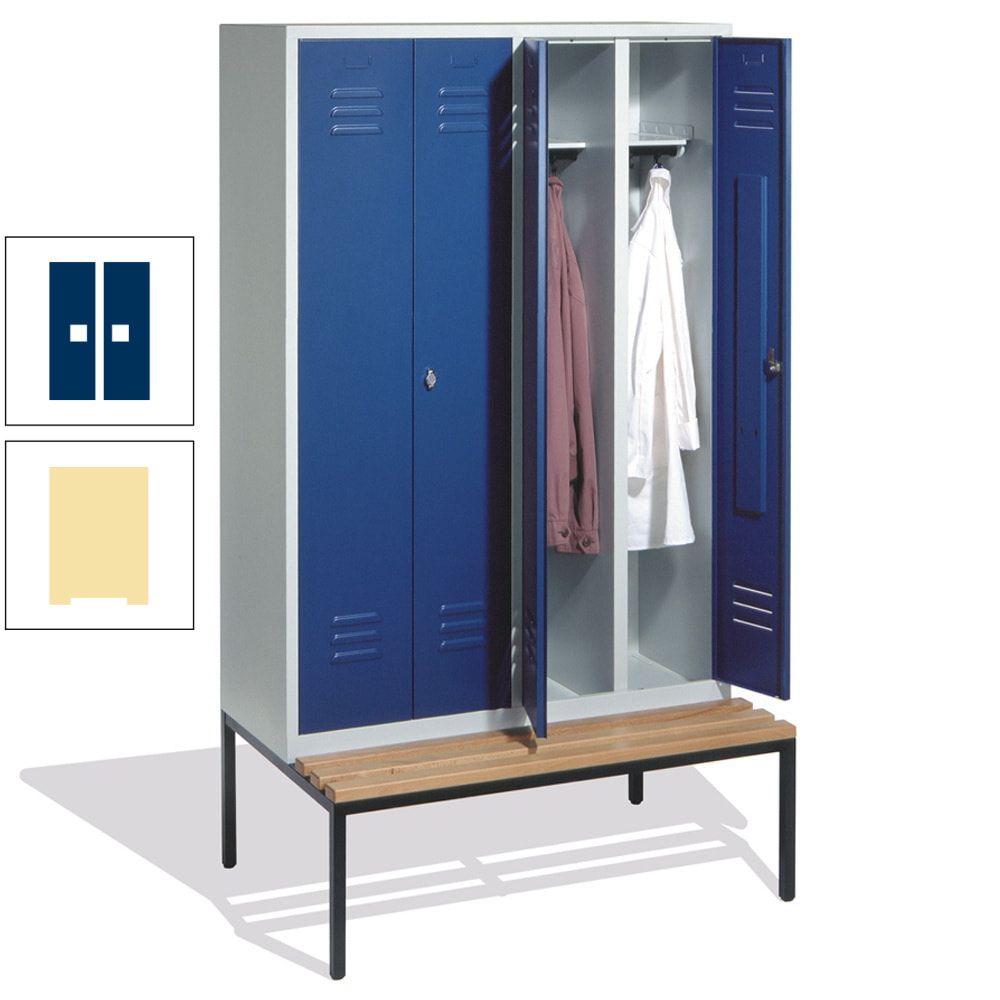 Doppel-Spindschrank, Buche Sitzbank untergebaut, 4 Abteile a 300 mm, Korpus lichtgrau, Tür anthrazitgrau, 2.090 x 1.190 x 815 mm (HxBxT)