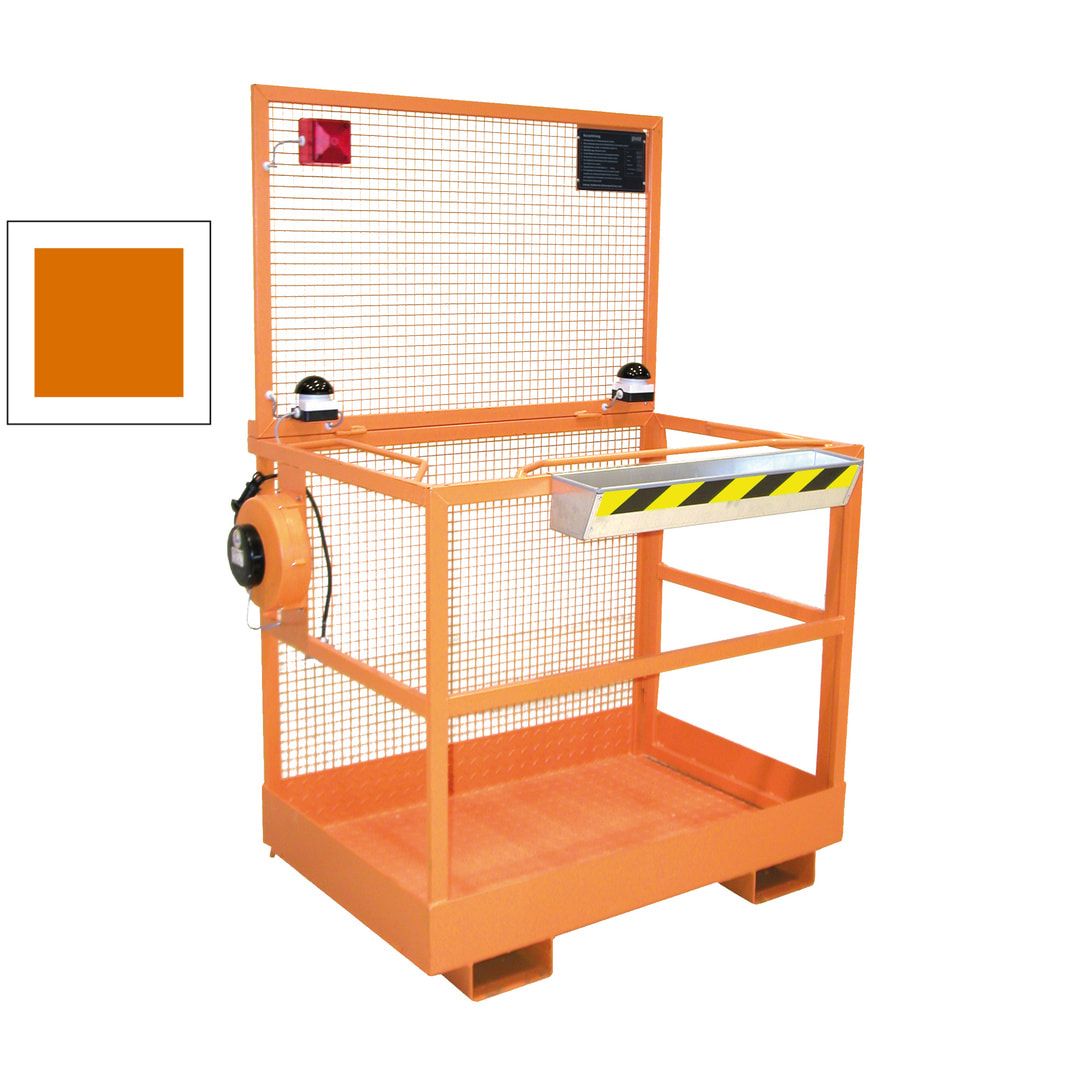 Arbeitsbühne mit Zustimmungsschalter - für Stapler - Türtrennschalter - Stapleraufnahme breite Seite - 1.890 x 1.415 x 1.050 mm (HxBxT) - gelborange