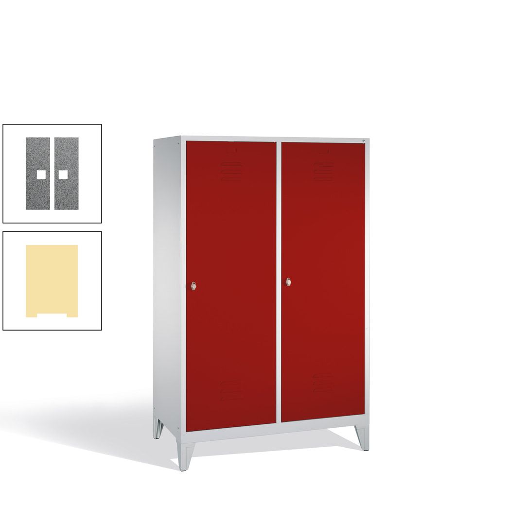 Doppel-Spind mit 2 Großtüren, Garderobenschrank mit Füßen, 4 Abteile a 300 mm, Korpus anthrazitgrau, Tür anthrazitgrau, 1.850 x 1.190 x 500 mm (HxBxT)