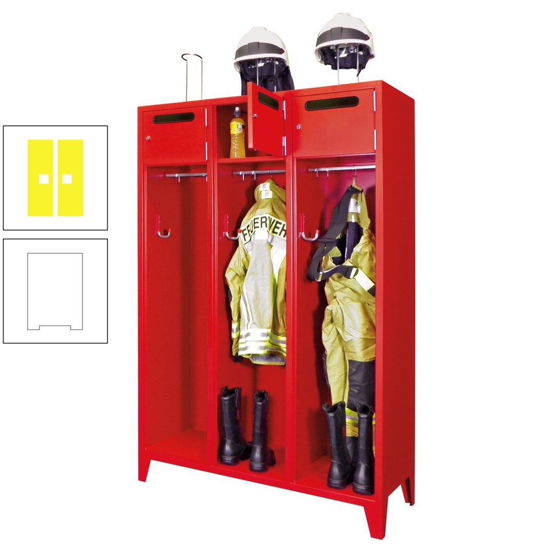 Feuerwehrschrank - 3 Abteile - Ablagefach mit Tür, Einwurfschlitz - 2.100 x 1.230 x 500 mm (HxBxT) - anthrazitgrau