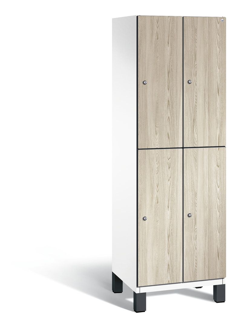 Fächerschrank, Garderobenschrank, mit Füßen, 2 Abteile, 1.980 x 600 x 525 mm (HxBxT), Korpus anthrazitgrau, Tür Donau-Ahorn