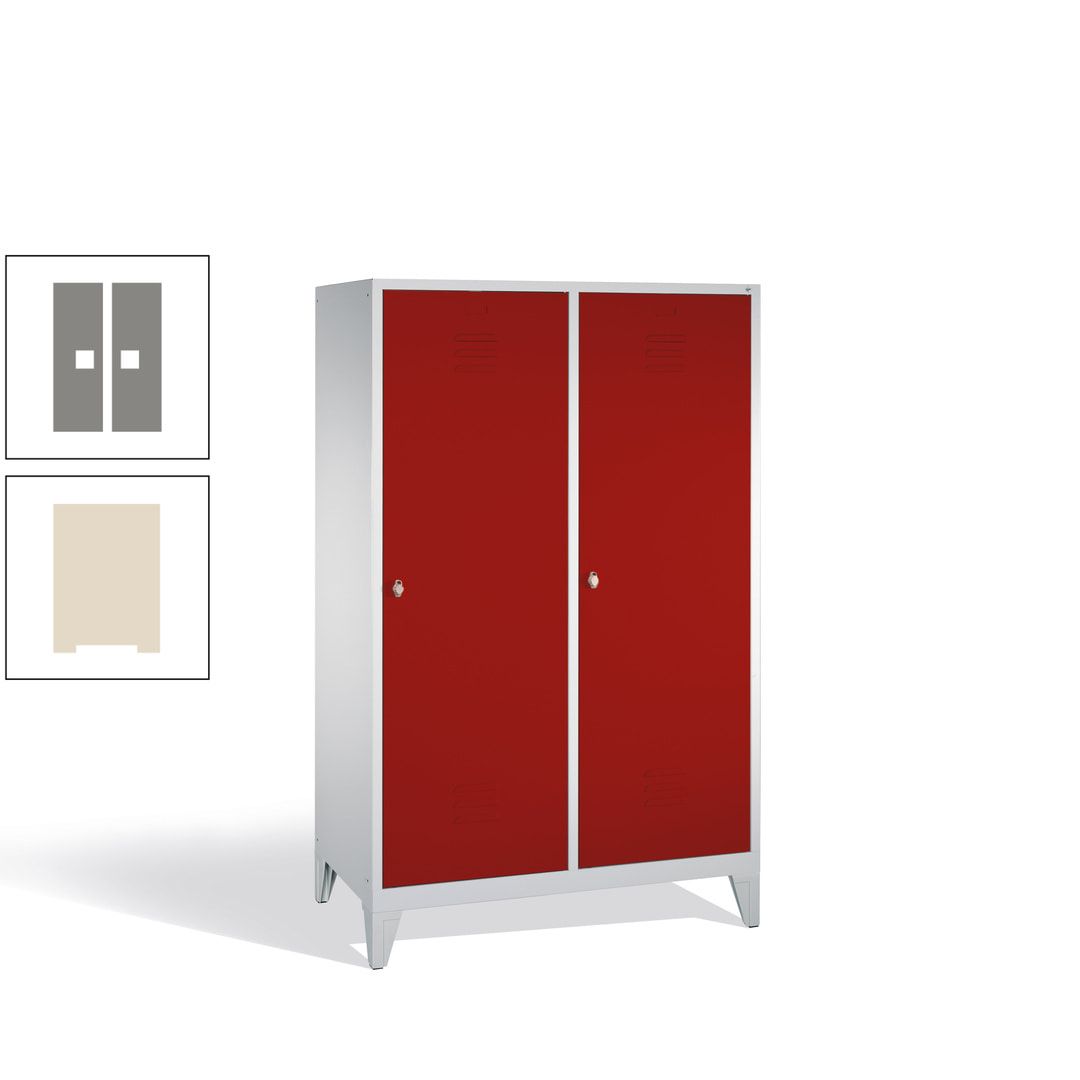 Doppel-Spind mit 2 Großtüren, Garderobenschrank mit Füßen, 4 Abteile a 300 mm, Korpus anthrazitgrau, Tür anthrazitgrau, 1.850 x 1.190 x 500 mm (HxBxT)