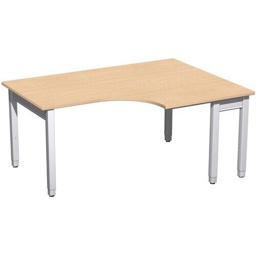 Eckschreibtisch, Eckteil 800 mm, rechts, einseitig verkürzt, 4-Fuß Quadrat Pro, höhenverstellbar, 680-800 x 1.600 x 1.200 mm (HxBxT), Dekor Ahorn