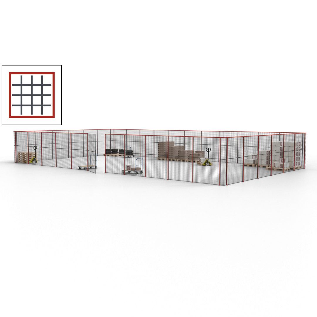 Maschinen Schutzgitter - Hallentrennwand - Sicherheitszaun - Tür - 51 m - 2.200 x 16.900 x 9.400 mm (HxBxT) - enzianblau