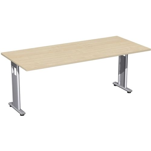 Schreibtisch mit einseitig verkürzt Füßen - C-Fuß Flex - Bürotisch - Konferenztisch - 720 x 1.200 x 800 mm (HxBxT) - Dekor Ahorn - Gestell silber