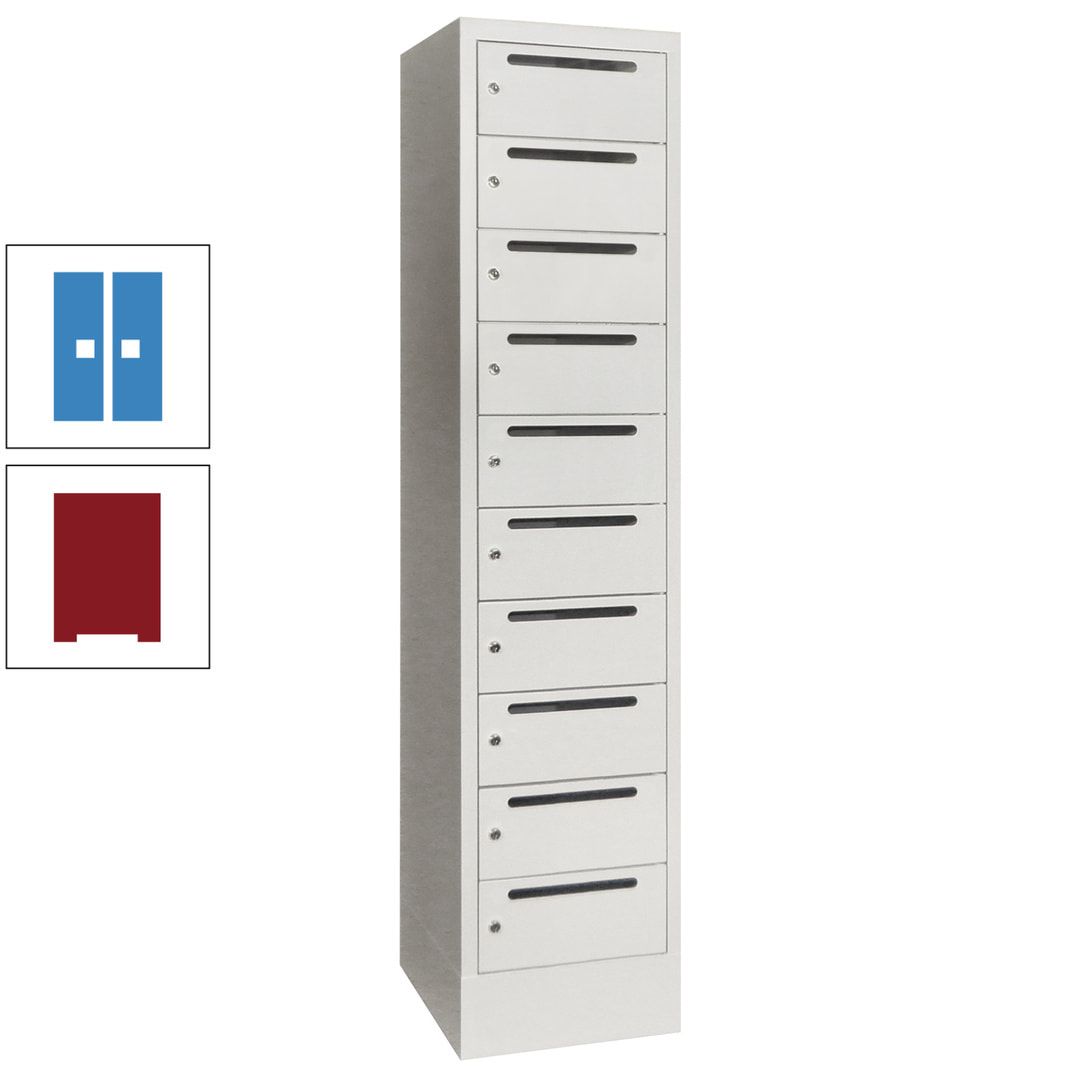 Postverteilerschrank, Schließfachschrank, 1 Abteil a 400 mm, 10 Fächer, 1.850 x 400 x 500 mm (HxBxT), Korpus anthrazitgrau, Front anthrazitgrau