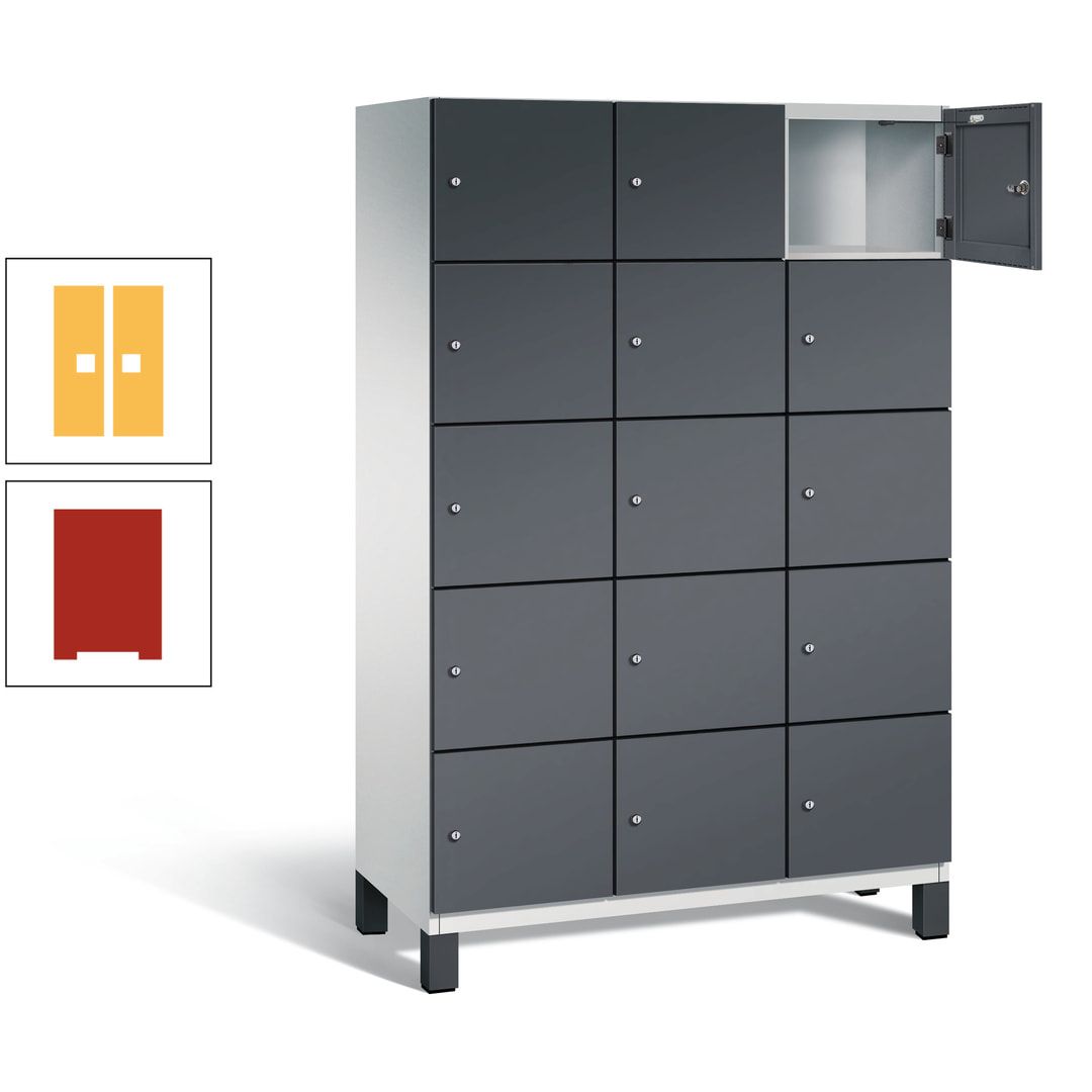 Fächerschrank, Stahlschrank, 15 Fächer, Türöffnungsbegrenzer, Füße, 1.980 x 1.200 x 525 mm (HxBxT), Korpus anthrazitgrau, Front anthrazitgrau