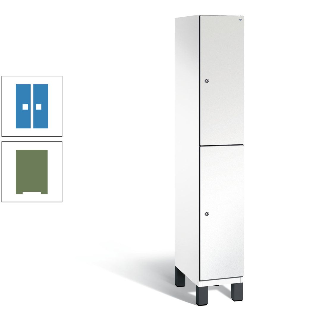 Fächerschrank, Stahlschrank, doppelstöckig, 2 Fächer, Füße, Korpus anthrazitgrau, Tür anthrazitgrau, 1.980 x 300 x 525 mm (HxBxT)