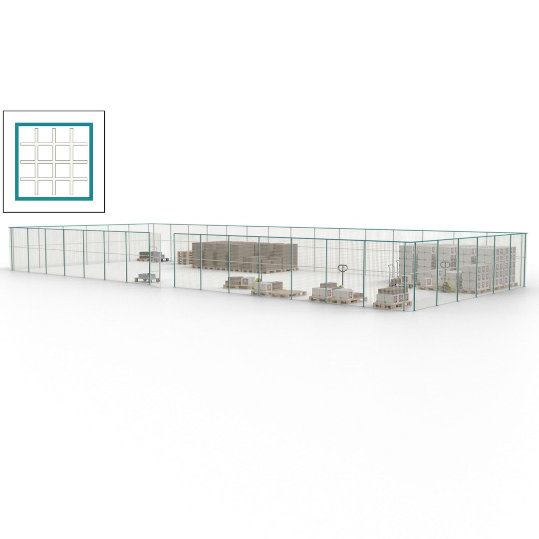 Maschinen Schutzgitter - Hallentrennwand - Sicherheitszaun - Tür - 63 m - 2.200 x 22.900 x 9.400 mm (HxBxT) - enzianblau