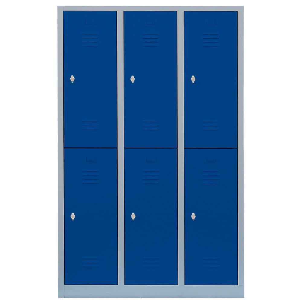 Garderobenschrank, Doppelstockspind, 3 Abteile, 6 Fächer, 1.800 x 1.185 x 500 mm (HxBxT), Stahl, Drehriegel, Korpus: lichtgrau, Front: anthrazitgrau